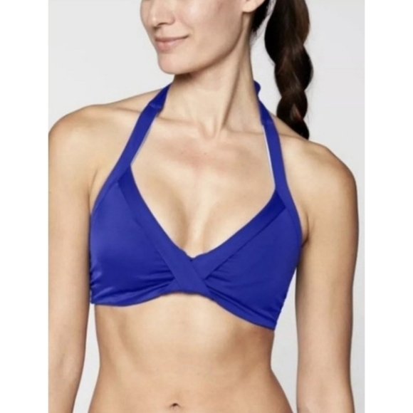 ATHLETA Bra Cup Halter Bikini Top Sapphire Blue 36 B C - Picture 1 of 8